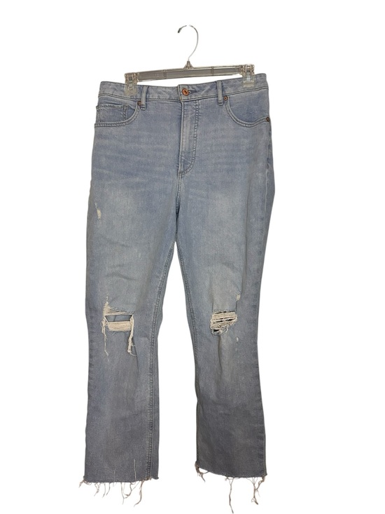 Express Denim - Express Curvy Mom Jeans Super High Rise Distressed Light Wash Cropped Size 10